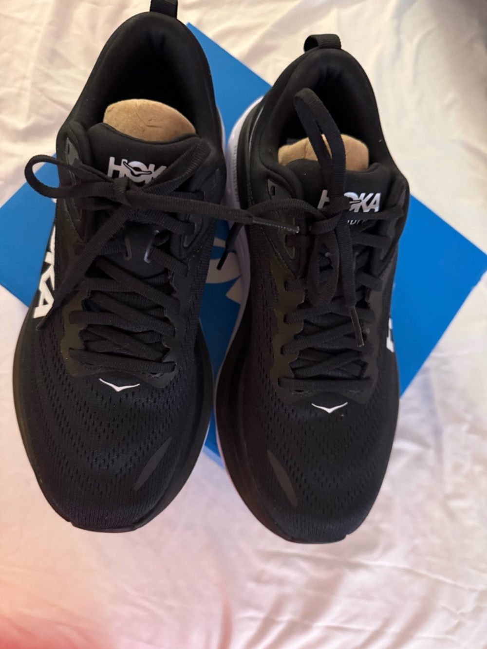 Hoka Bondi 9 Black and White Athletic Running Shoes